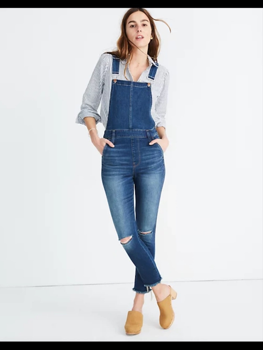 Madewell Denim Overalls Size Small Blue Distressed Skinny Leg Bib Jumpsuit